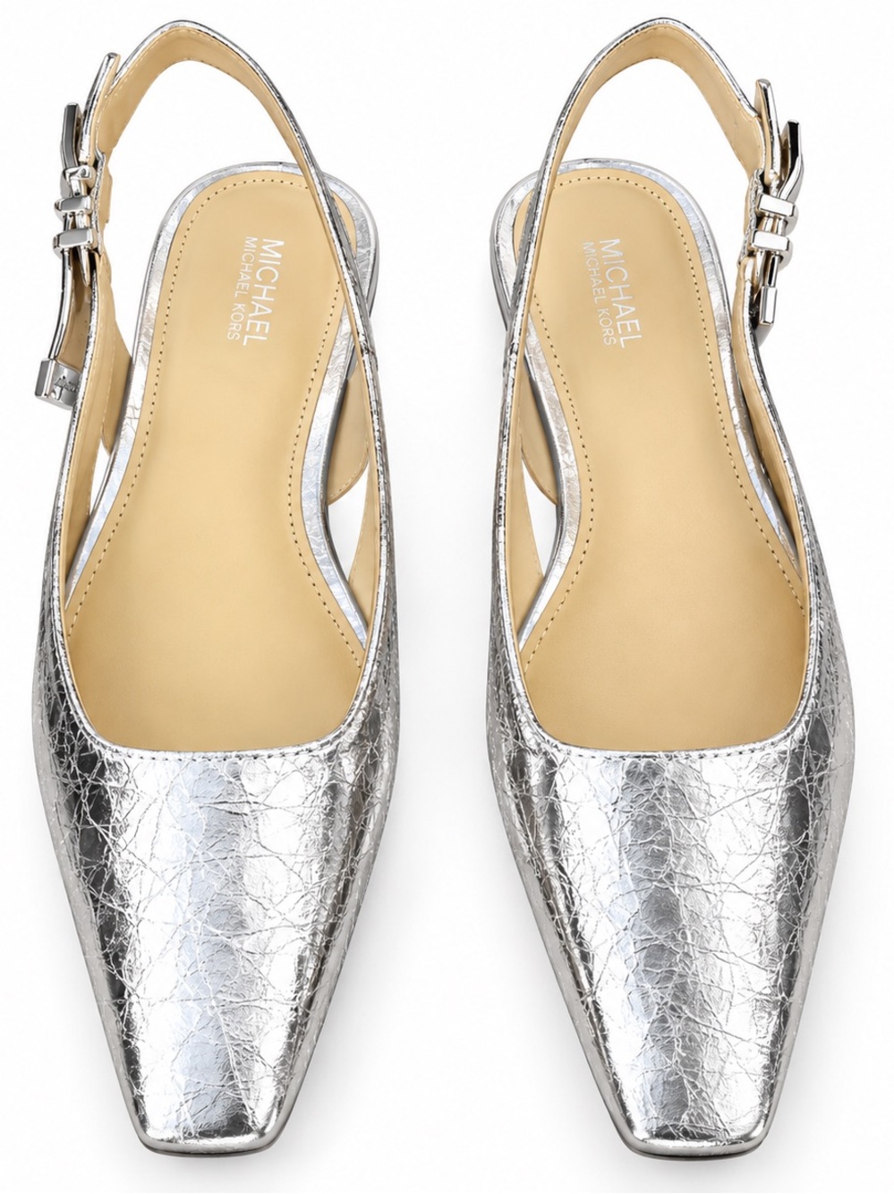 Michael Kors Metallic Silver Pointed Slingback Flats